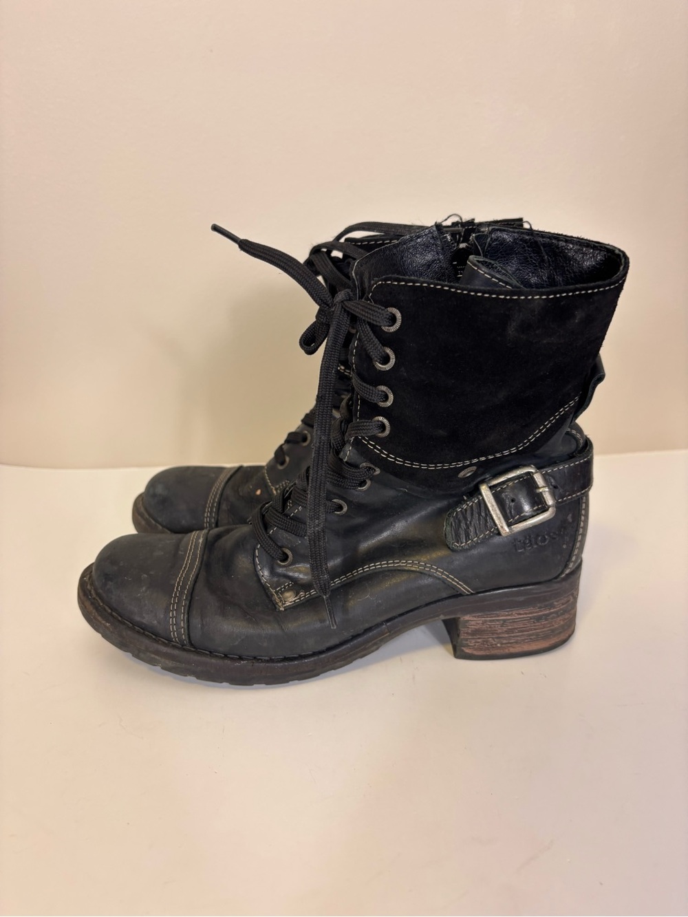Taos Footwear Black Leather & Suede Lace-Up Buckle Combat Boots 38= 7-7.5 - Picture 2 of 8